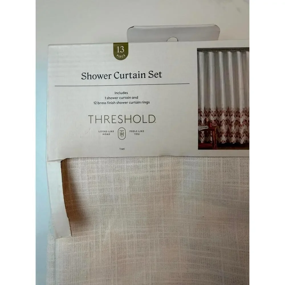 Threshold Coastal Abstract Shower Curtain Cream Red 72x72 NIB